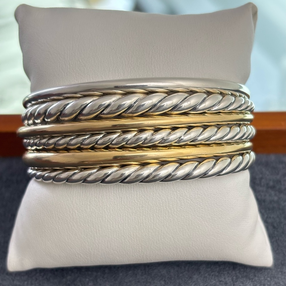 David Yurman 925 & 18k Gold Six Row Pure Form Bracelet-Small